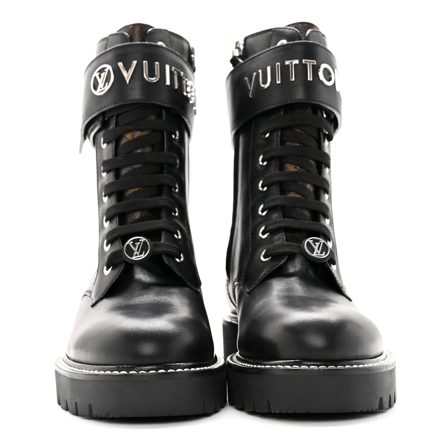 Calfskin Monogram Territory Flat Ranger Boots 36 Black