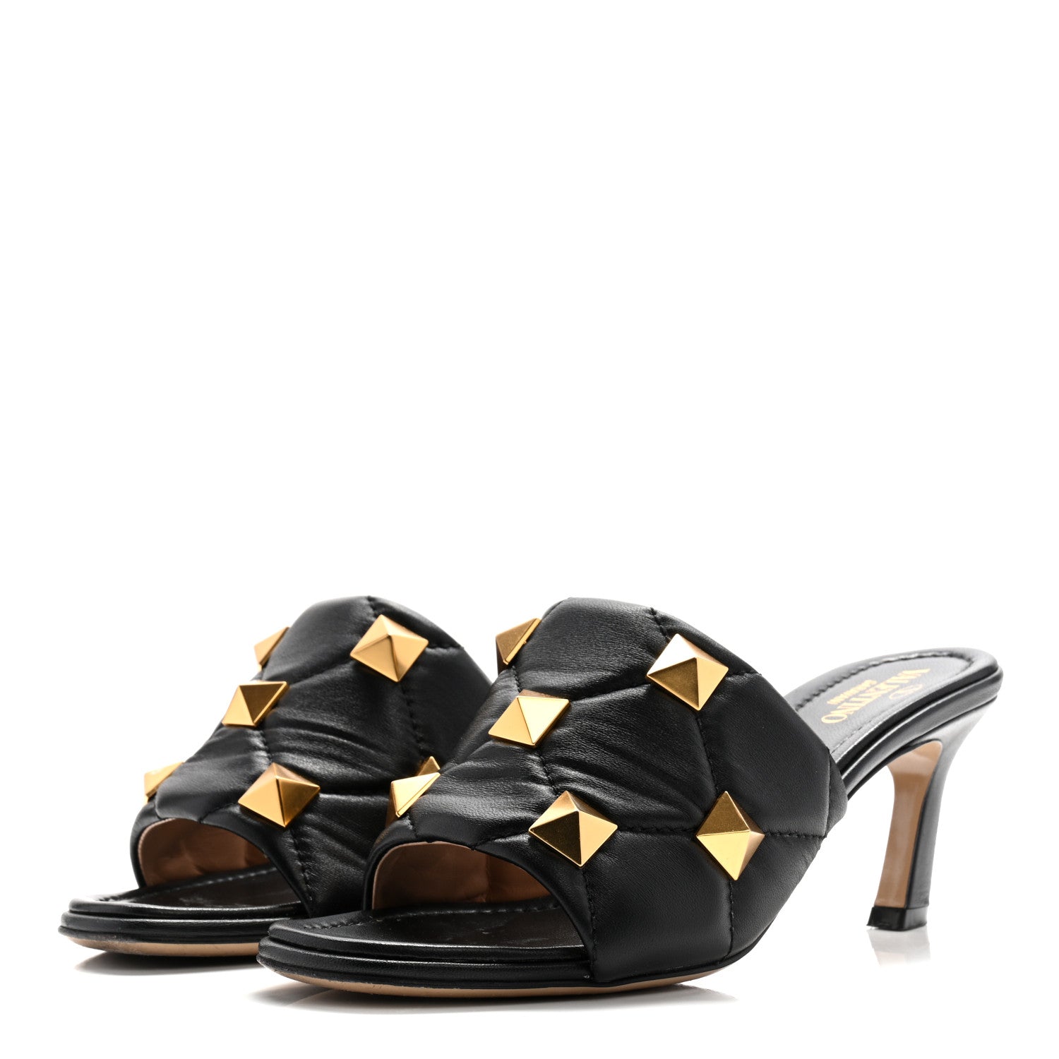 Valentino Garavani Nappa Quilted Roman Stud 65mm Slide Sandals 37 Black 7 of 24