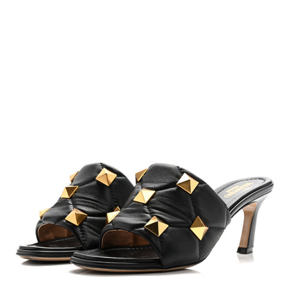 Valentino Garavani Nappa Quilted Roman Stud 65mm Slide Sandals 37 Black 7 of 24
