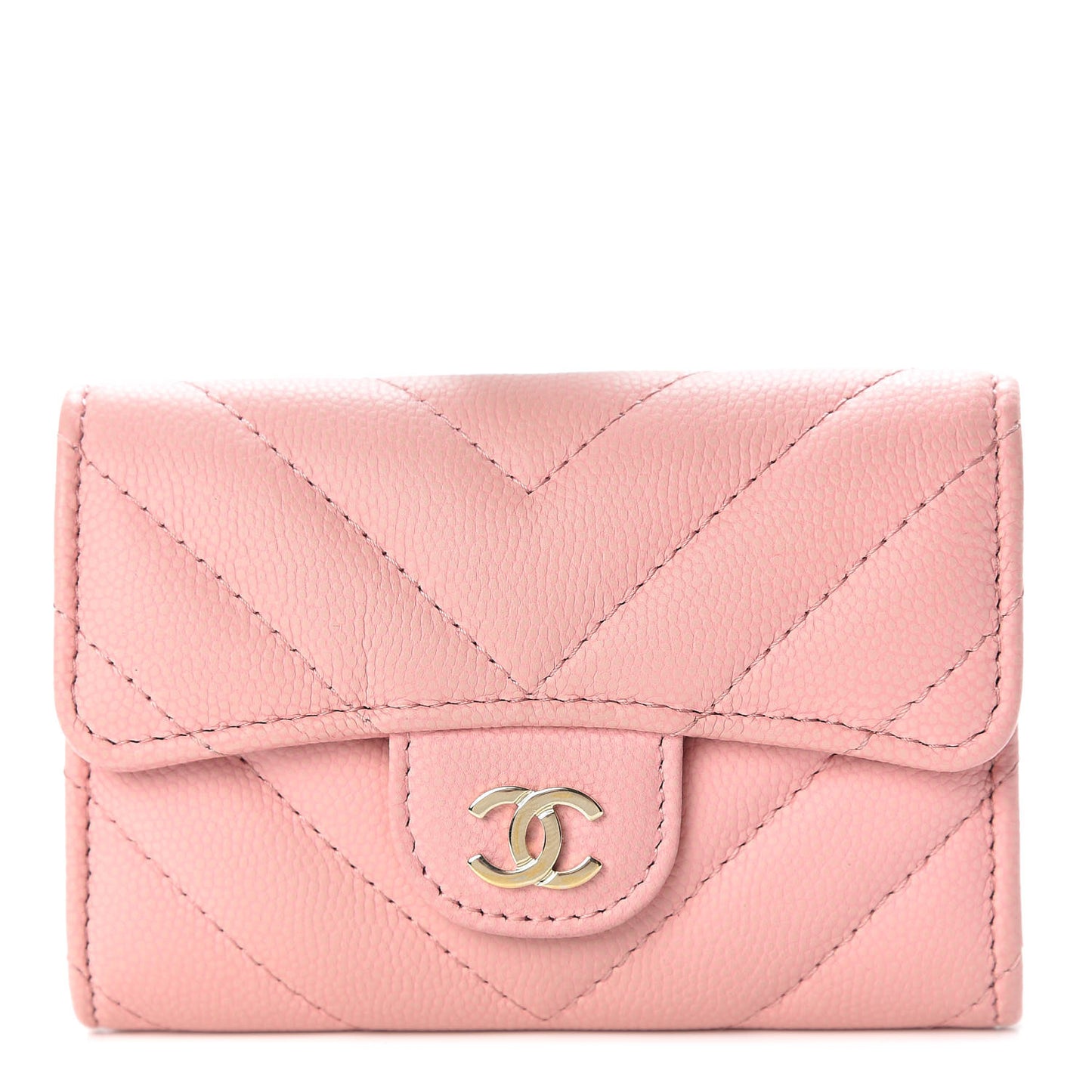 Caviar Chevron Quilted Flap Card Holder Pink
