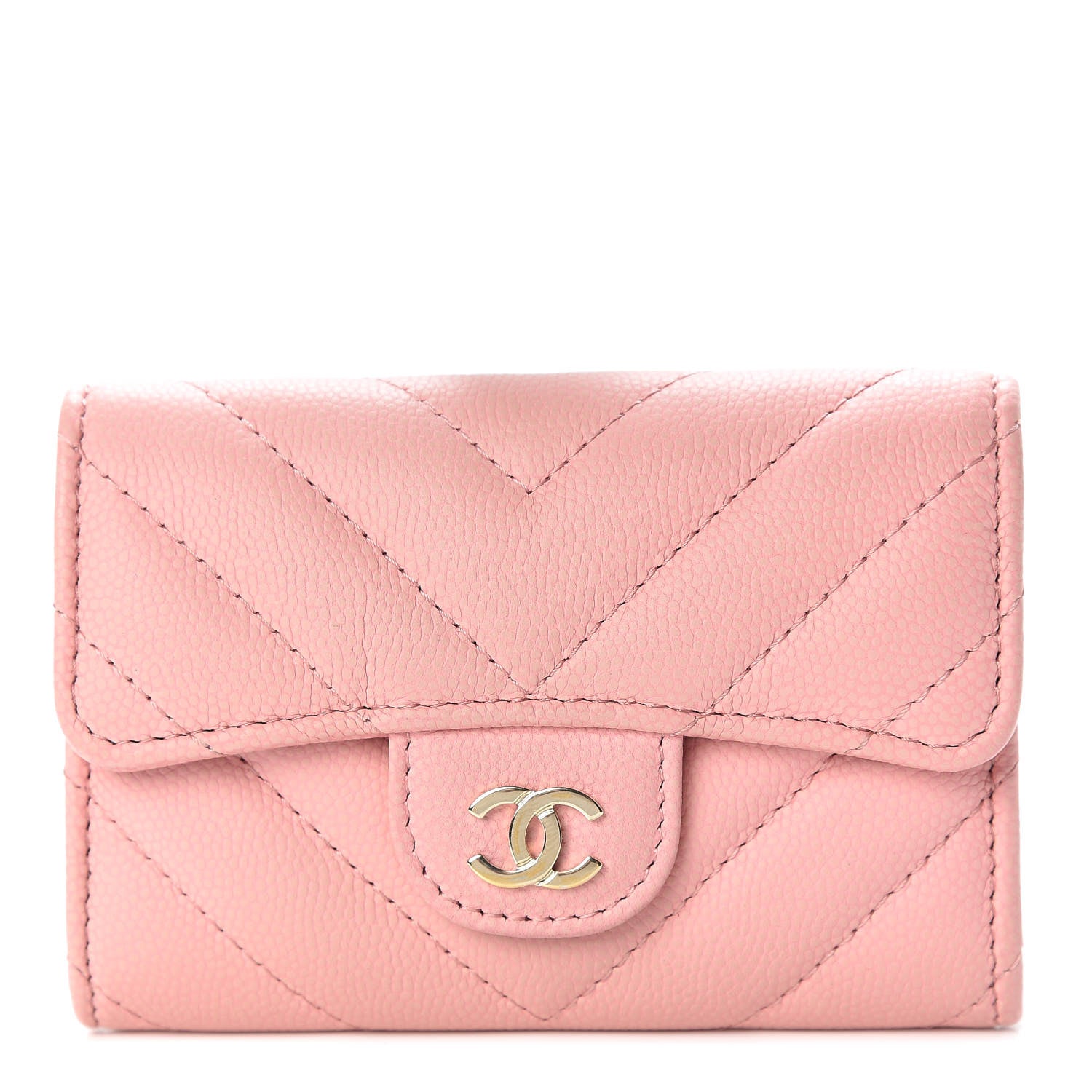 Chanel Caviar Chevron Quilted Flap Card Holder Pink 1 of 10