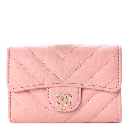 Chanel Caviar Chevron Quilted Flap Card Holder Pink 1 of 10