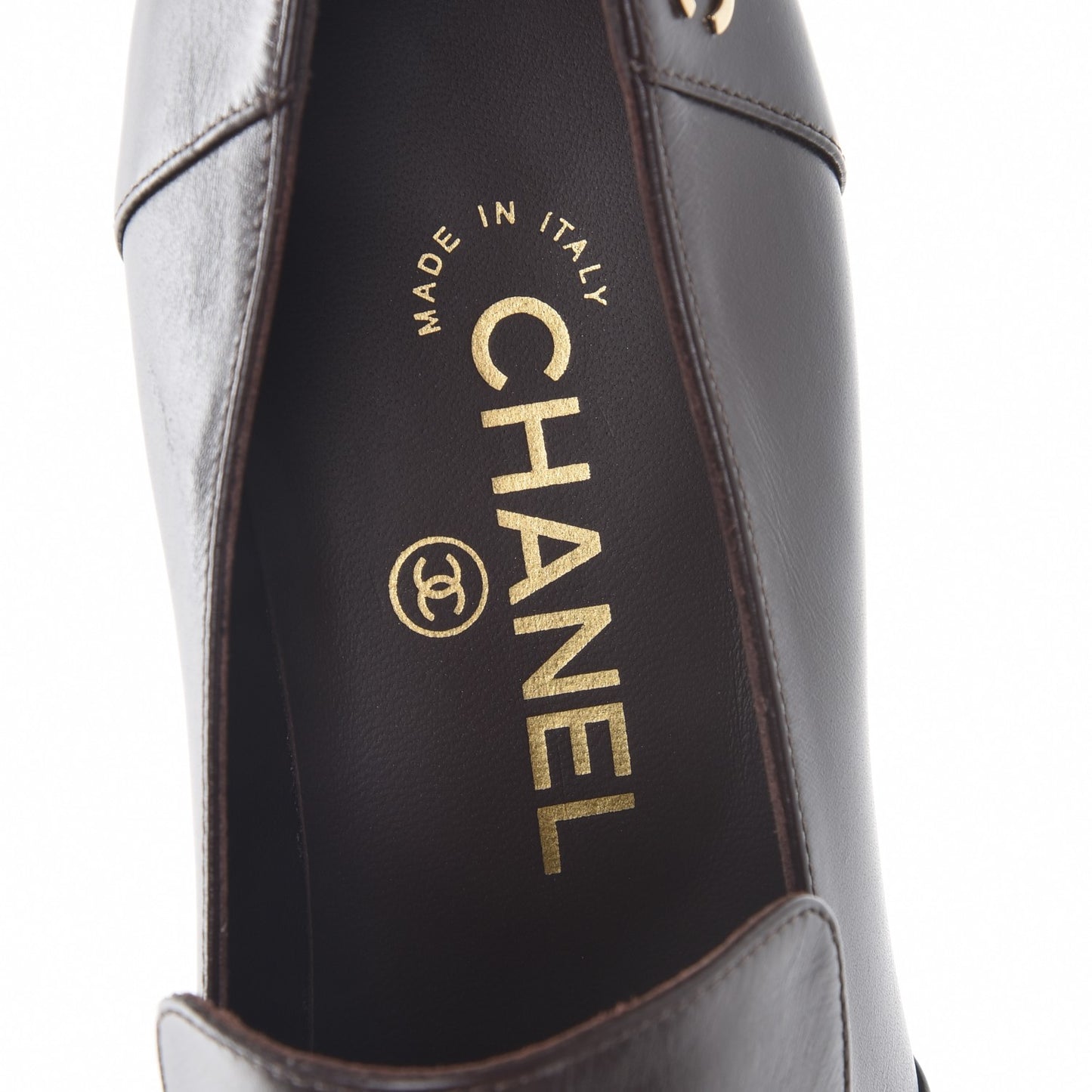 Glazed Calfskin CC Loafers 39 Dark Brown