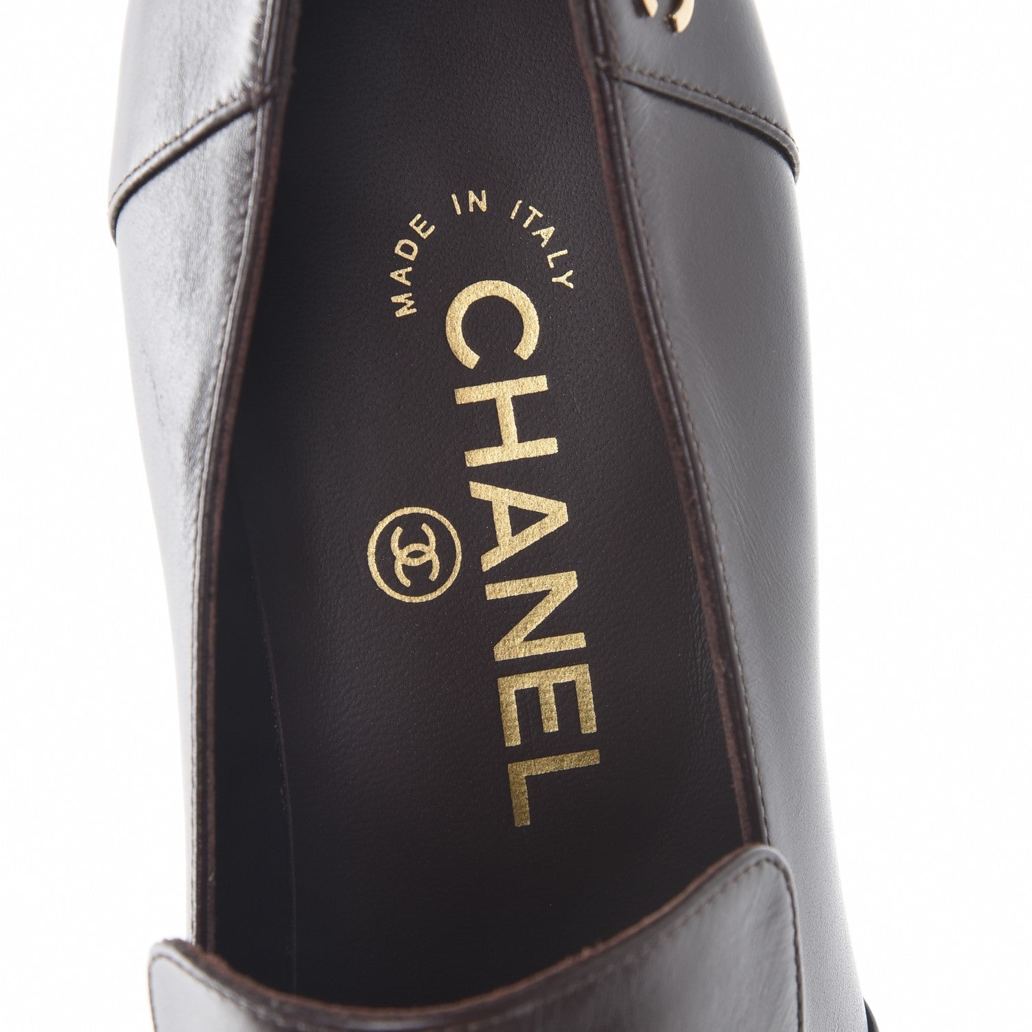 Chanel Glazed Calfskin CC Loafers 39 Dark Brown 8 of 11