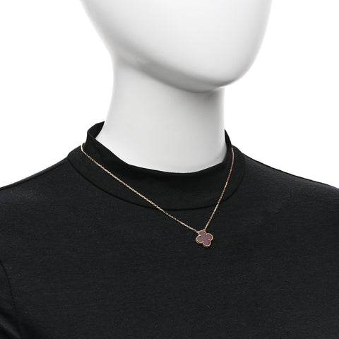 18K Yellow Gold Pink Enamel Vintage Alhambra Pendant Necklace