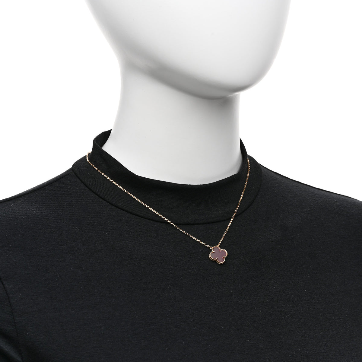 Van Cleef & Arpels 18K Yellow Gold Pink Enamel Vintage Alhambra Pendant Necklace 2 of 7