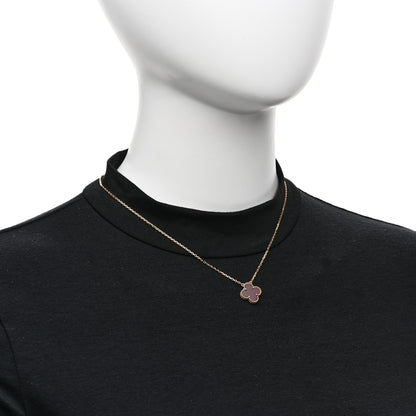 Van Cleef & Arpels 18K Yellow Gold Pink Enamel Vintage Alhambra Pendant Necklace 2 of 7