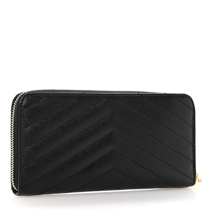 Saint Laurent Grain De Poudre Matelasse Chevron Monogram Zip Around Wallet Black 3 of 11