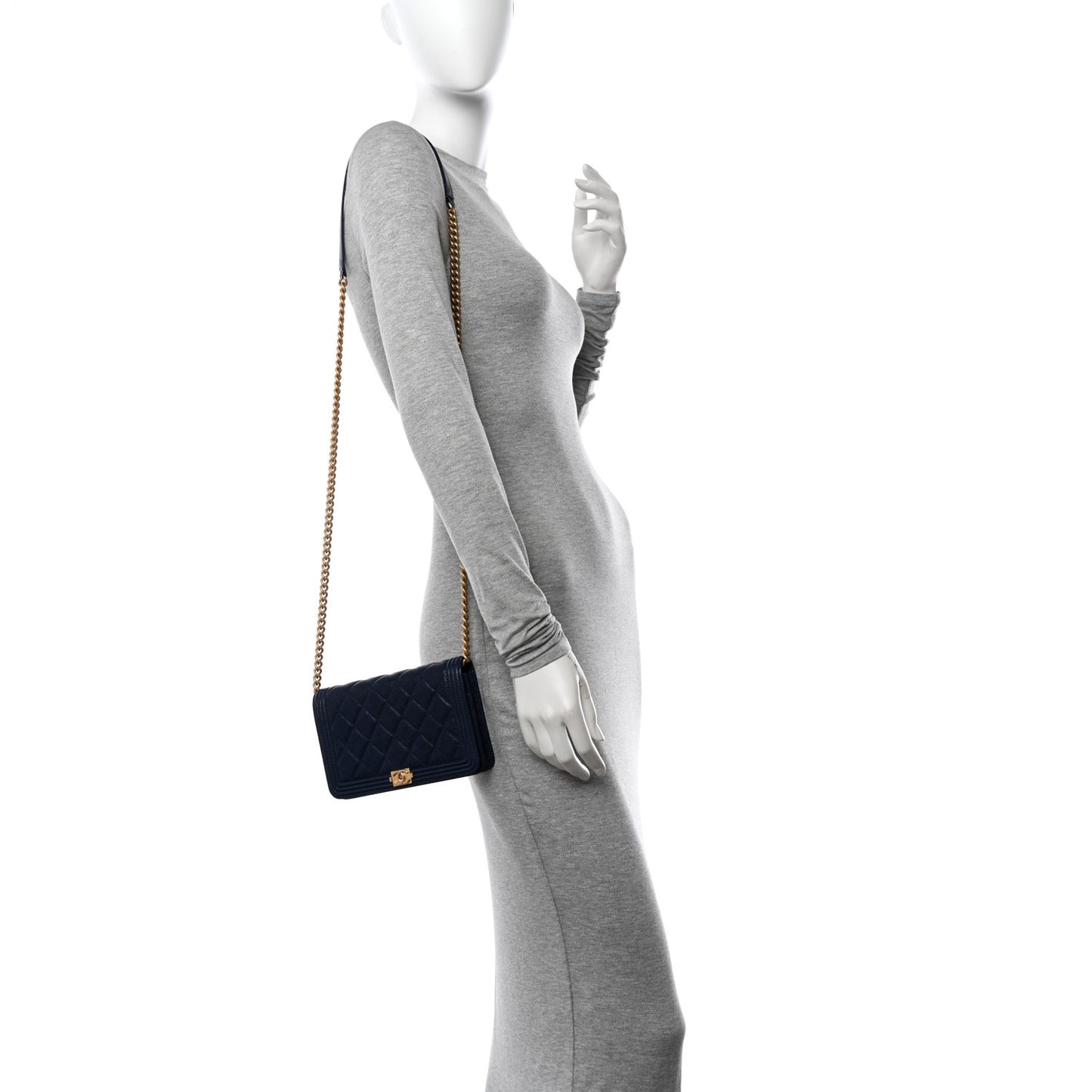 Caviar Quilted Boy Wallet On Chain WOC Navy