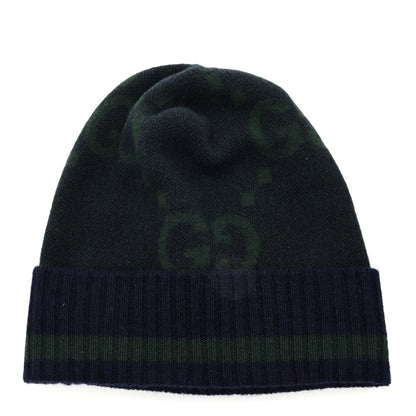 Gucci Cashmere Jacquard Monogram Jumbo GG Canvy Hat Beanie Hat M Navy Green 1 of 5
