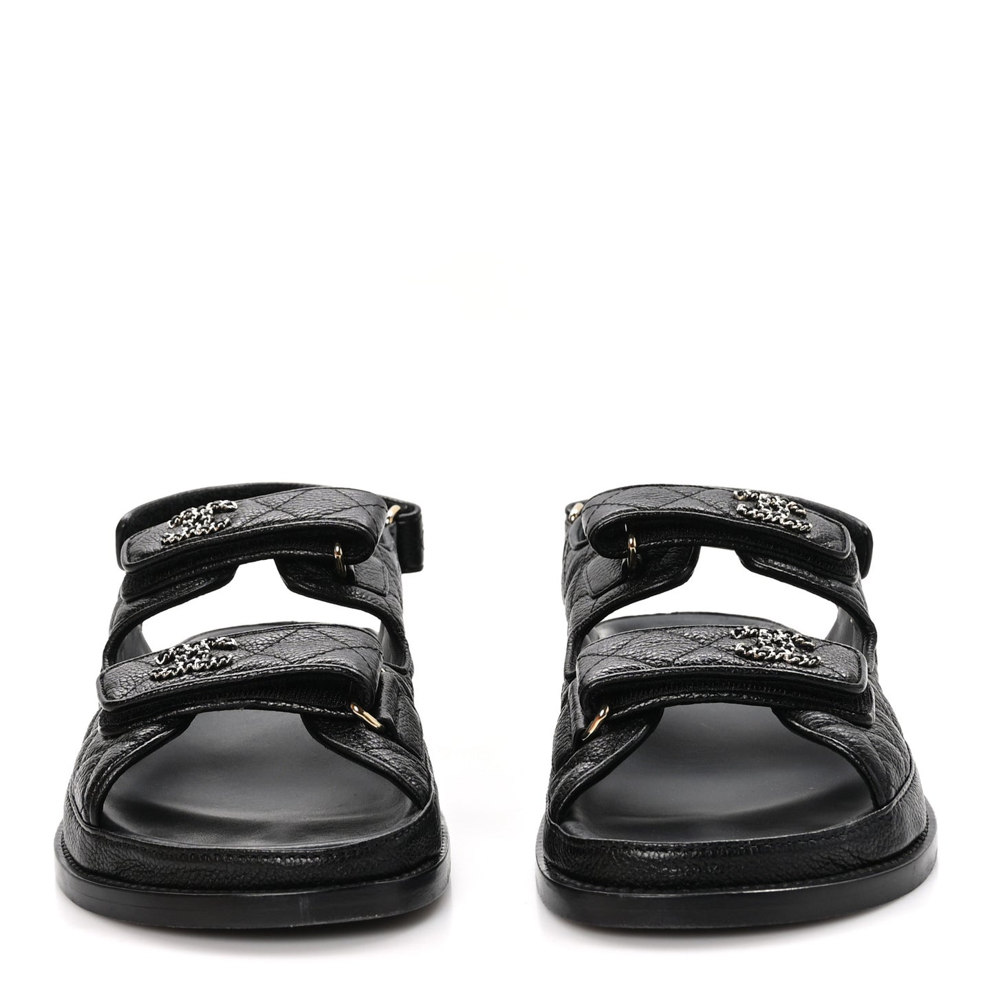 Grained Calfskin Velcro Dad Sandals 39 Black