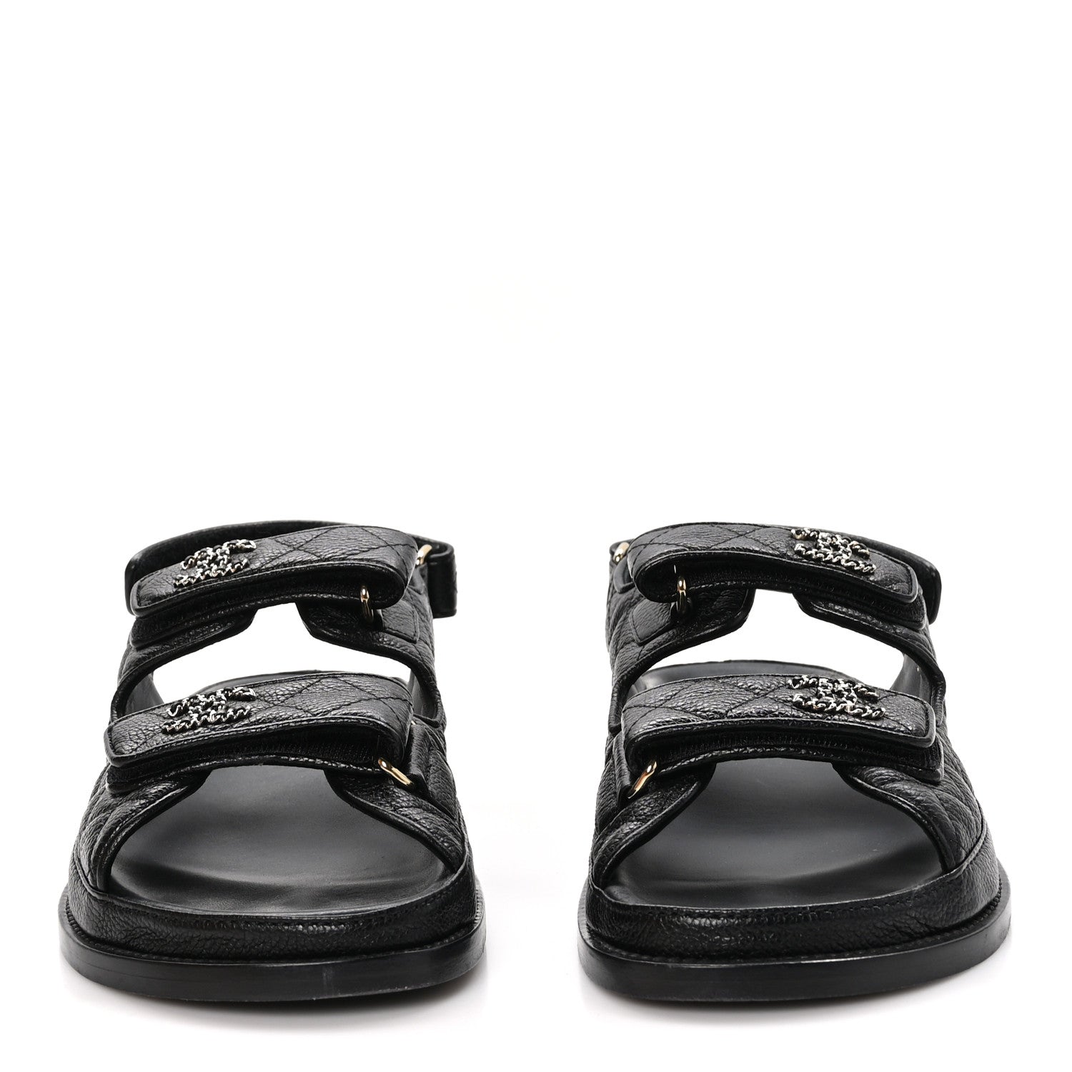 Chanel Grained Calfskin Velcro Dad Sandals 39 Black 2 of 12