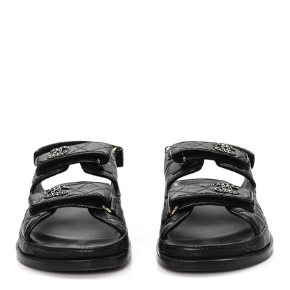 Chanel Grained Calfskin Velcro Dad Sandals 39 Black 2 of 12
