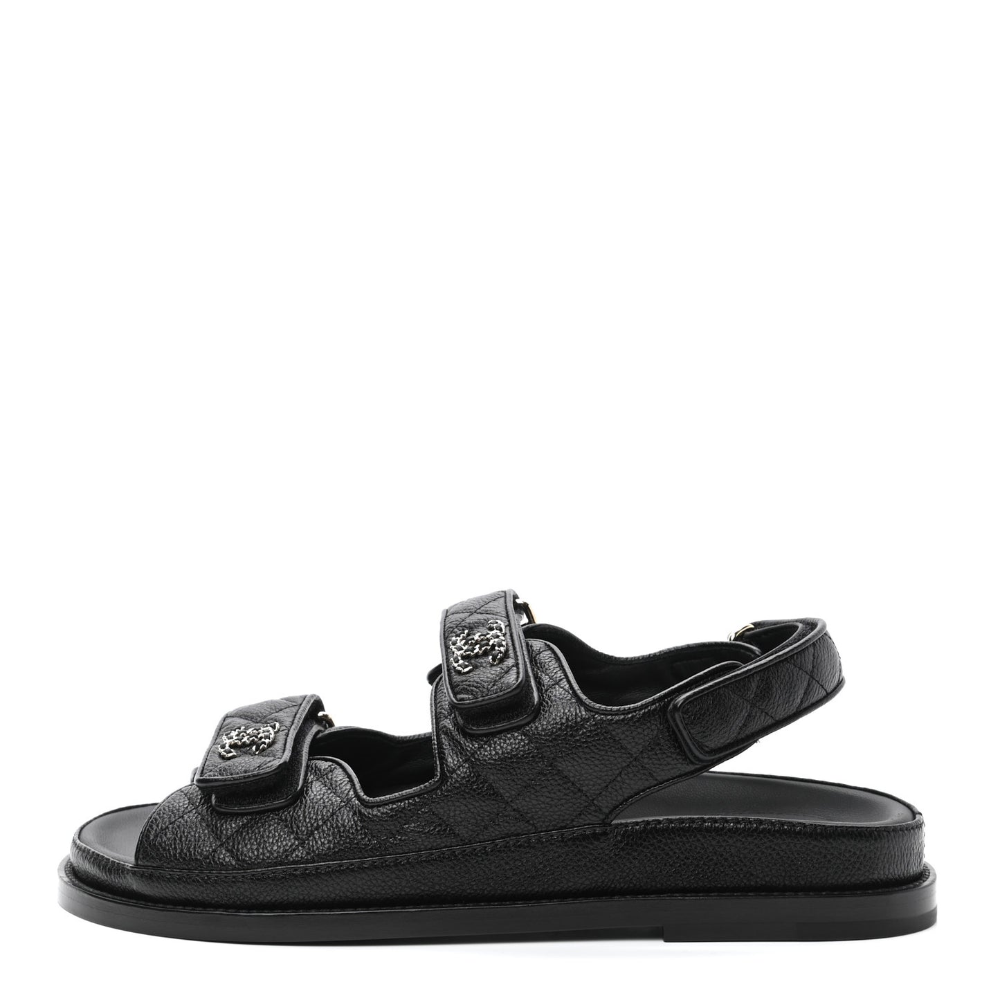 Grained Calfskin Velcro Dad Sandals 39 Black