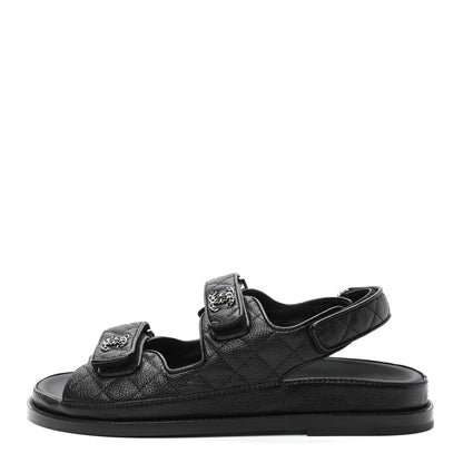 Chanel Grained Calfskin Velcro Dad Sandals 39 Black 1 of 8