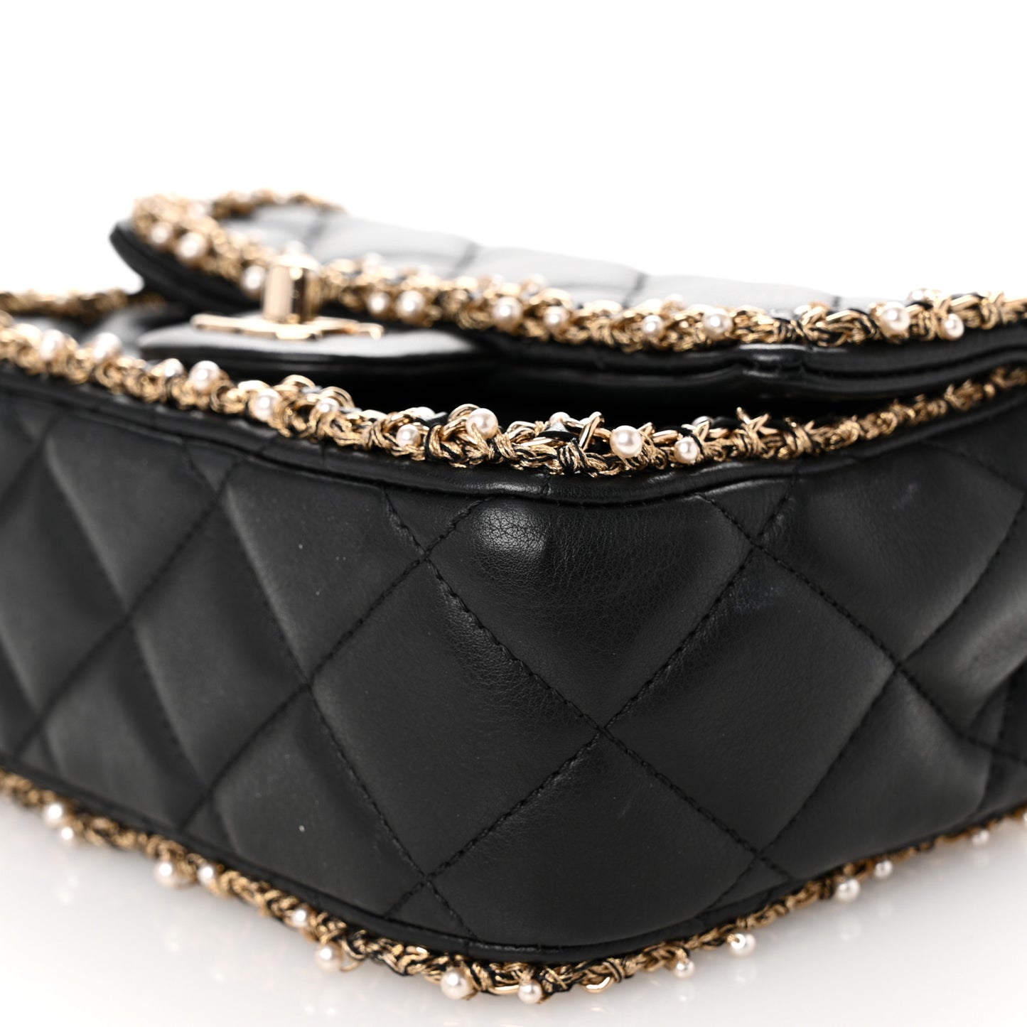 Lambskin Quilted Pearl Edge Mini Rectangular Flap Bag Black