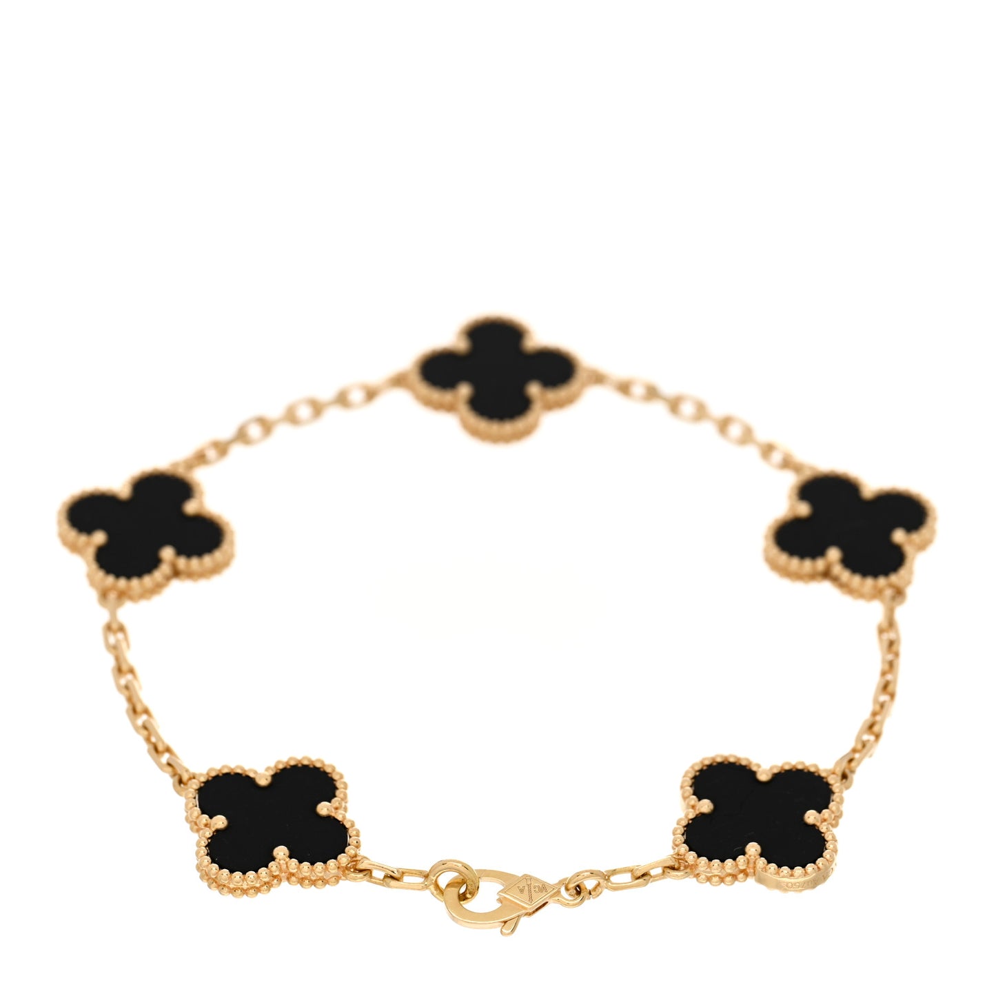 18K Yellow Gold Black Onyx 5 Motifs Vintage Alhambra Bracelet