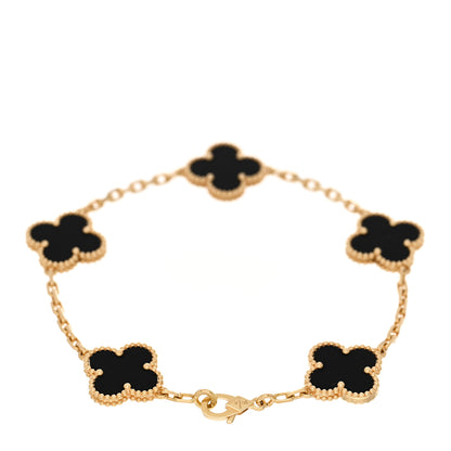 Van Cleef & Arpels 18K Yellow Gold Black Onyx 5 Motifs Vintage Alhambra Bracelet 2 of 4