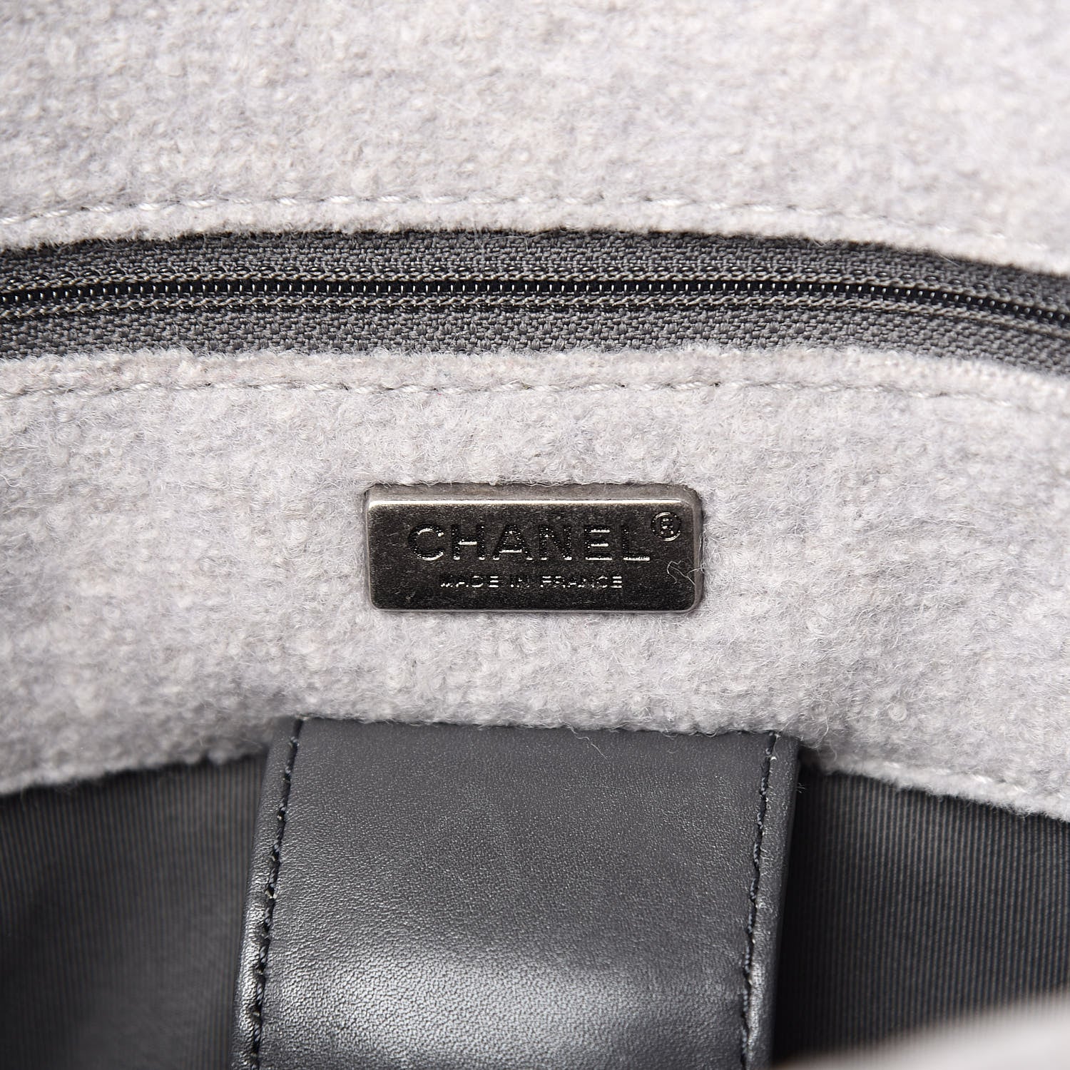 Chanel Felt Embroidered Small Crest Austrian Satchel Light Grey 6 of 10