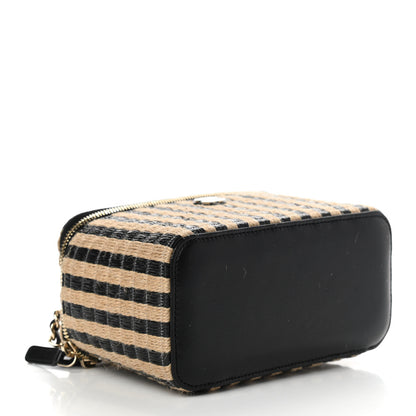 Chanel Raffia Jute Striped Small Vanity Case With Chain Black Beige 4 of 7