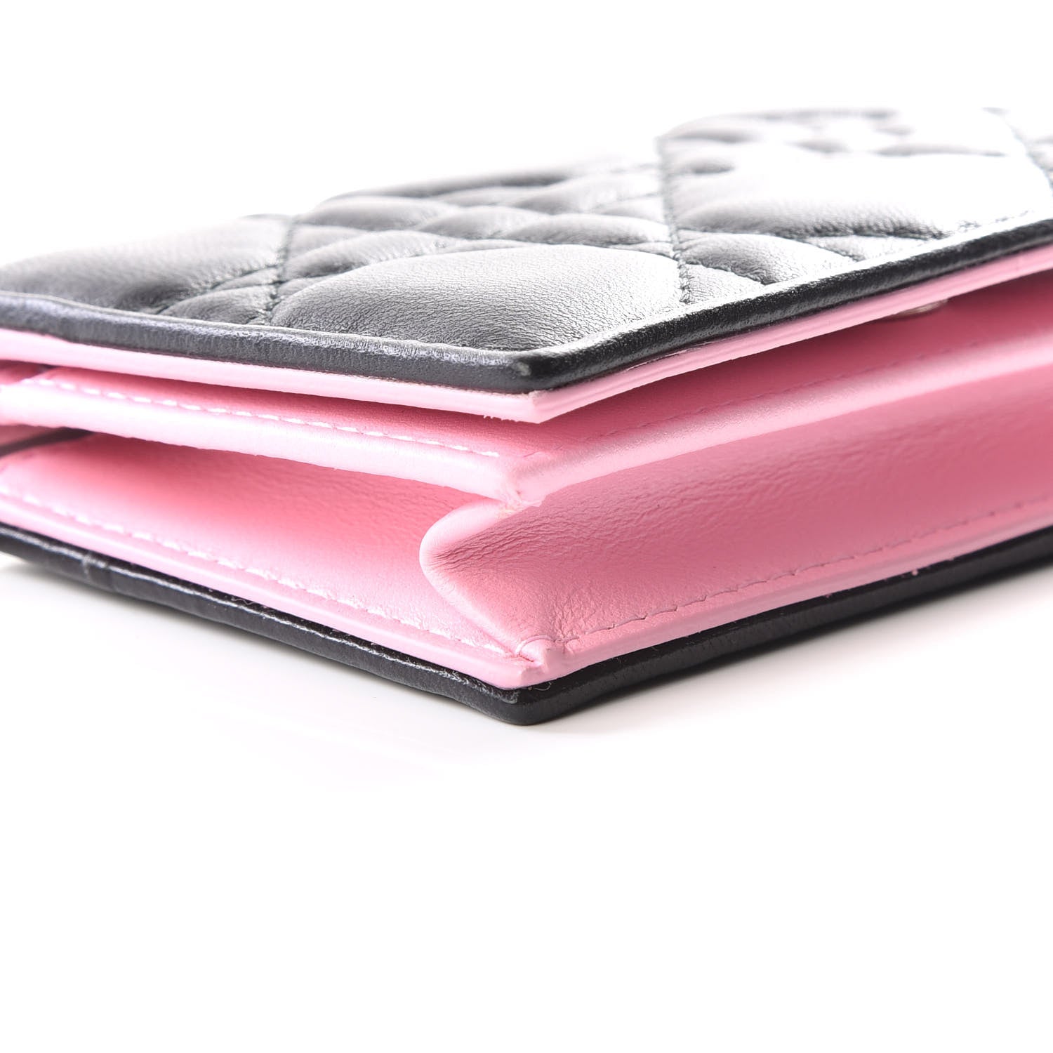 Christian Dior Lambskin Cannage Bi-Color Small Lady Dior Flap Card Holder Black Pink 5 of 9