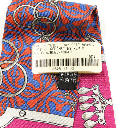Hermes Silk Mors Et Gourmettes Remix Twilly Fuchsia Bleu Corail 3 of 3