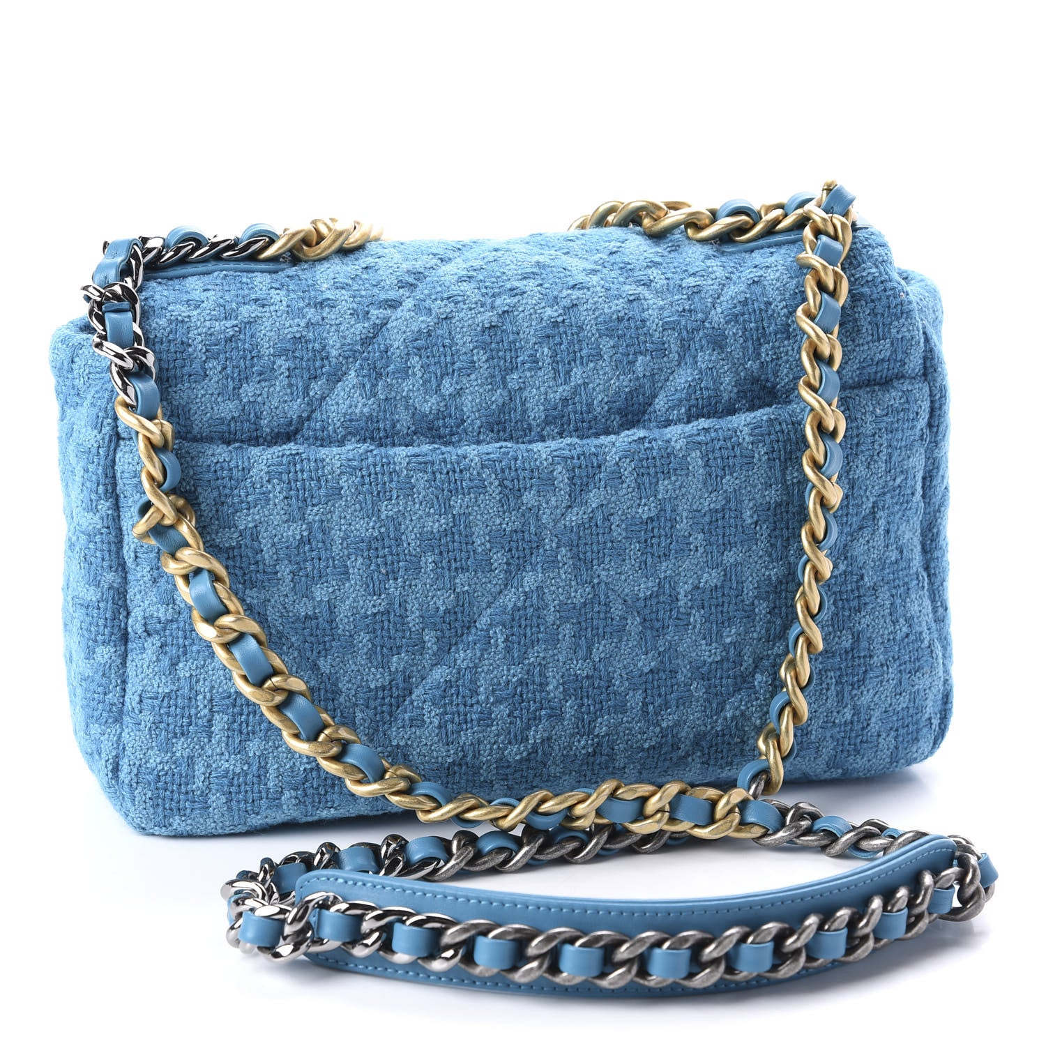 Chanel Tweed Quilted Medium 19 Flap Turquoise 3 of 11