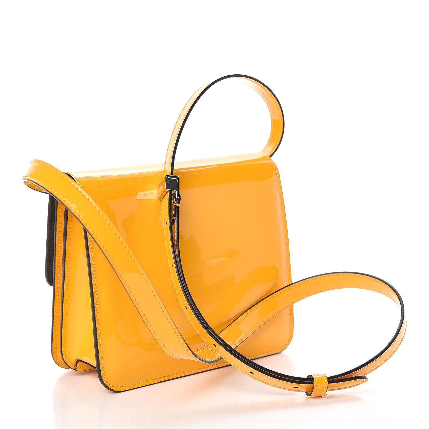 Fendi Vitello Vernice Mou Karligraphy Crossbody Bag Giallo 3 of 10