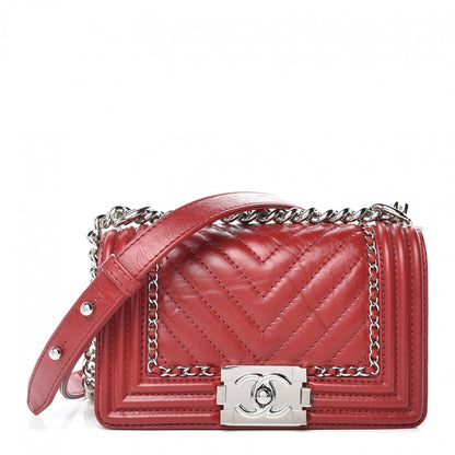 Chanel Aged Calfskin Chevron Small Jacket Boy Flap Red 1 of 10