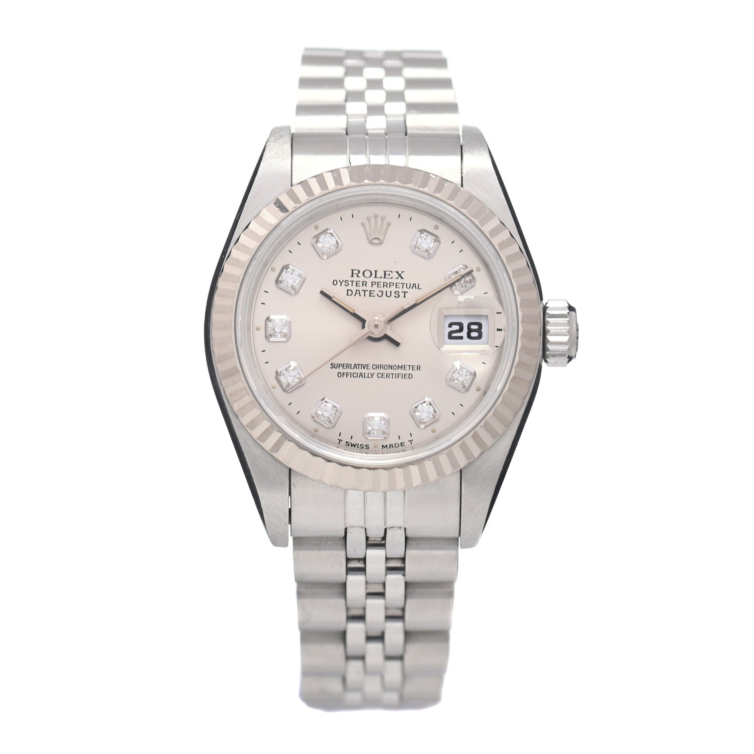 Rolex Stainless Steel 18K White Gold Diamond 26mm Oyster Perpetual Datejust Watch Silver 69174 1 of 5