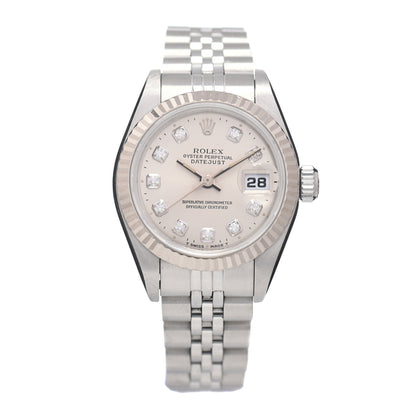 Rolex Stainless Steel 18K White Gold Diamond 26mm Oyster Perpetual Datejust Watch Silver 69174 1 of 5