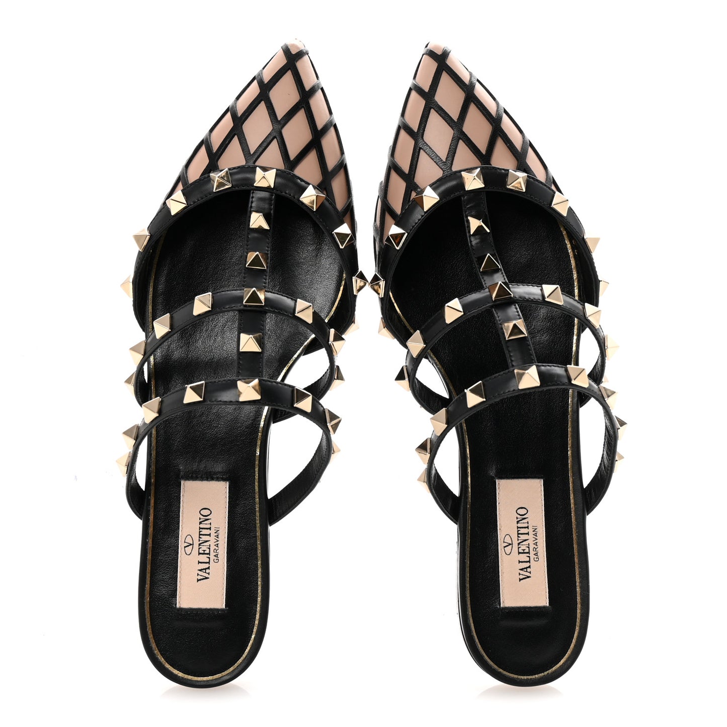 Calfskin Boudoir Rockstud Flat Cage Mules 36.5 Rose Cannelle Black