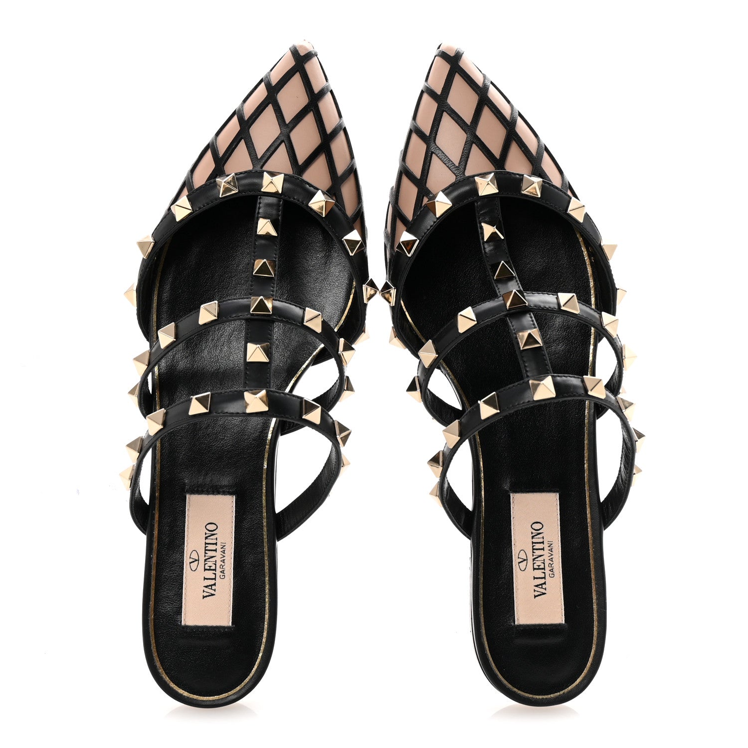 Valentino Garavani Calfskin Boudoir Rockstud Flat Cage Mules 36.5 Rose Cannelle Black 2 of 10