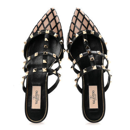 Valentino Garavani Calfskin Boudoir Rockstud Flat Cage Mules 36.5 Rose Cannelle Black 2 of 10