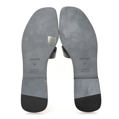 Hermes Box Calfskin Oran Sandals 40 Black 6 of 9