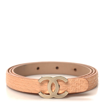 Chanel Pearlized Snakeskin CC Logo Skinny Belt 80 32 Beige 1 of 5