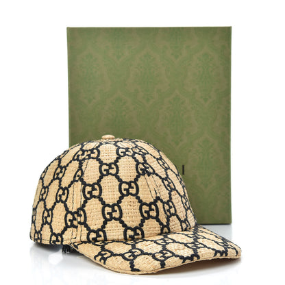Gucci Raffia GG Monogram Elaphe Embroidered Aisha Baseball Hat L Ivory Black 8 of 8