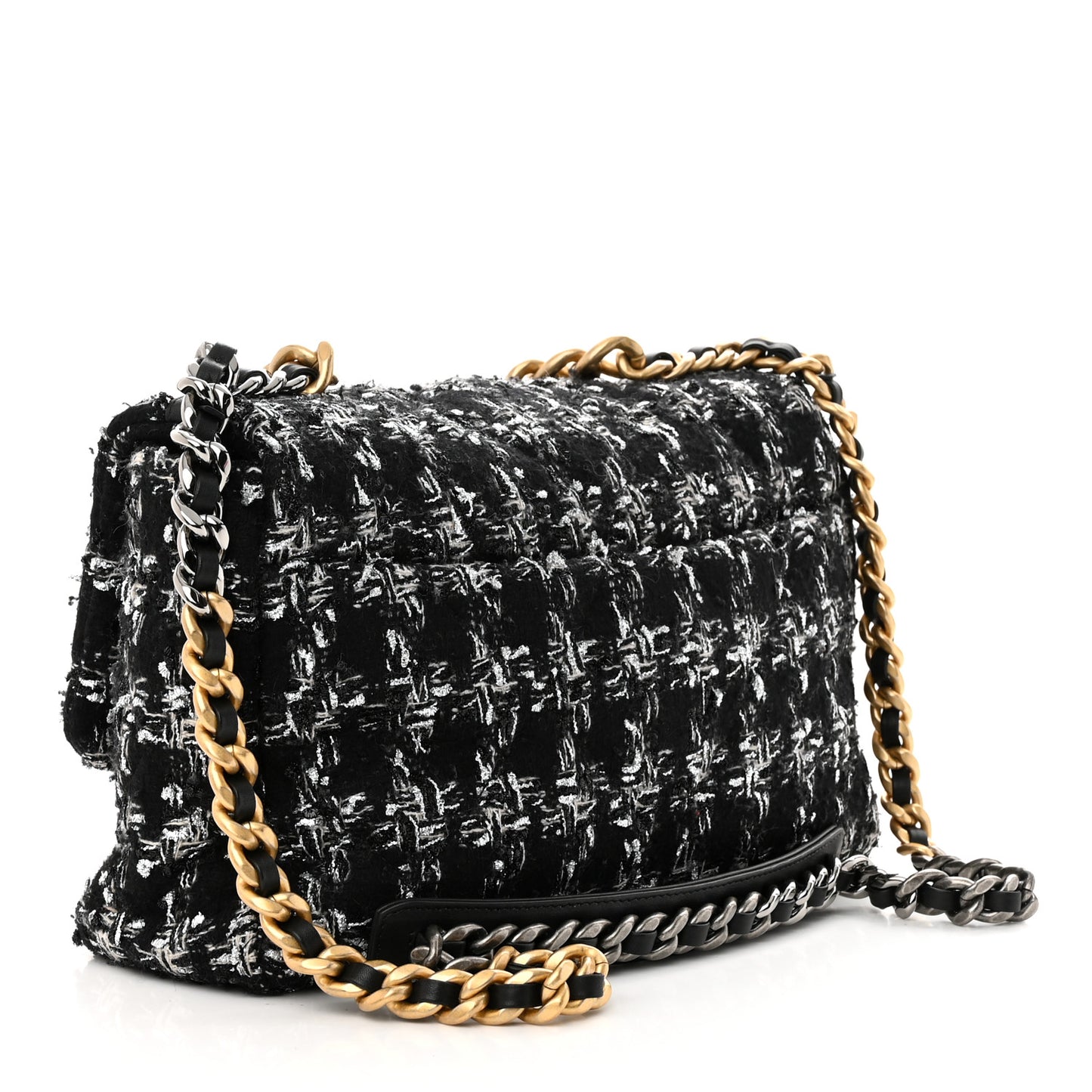 Tweed Quilted Large Chanel 19 Flap Black Silver Ecru