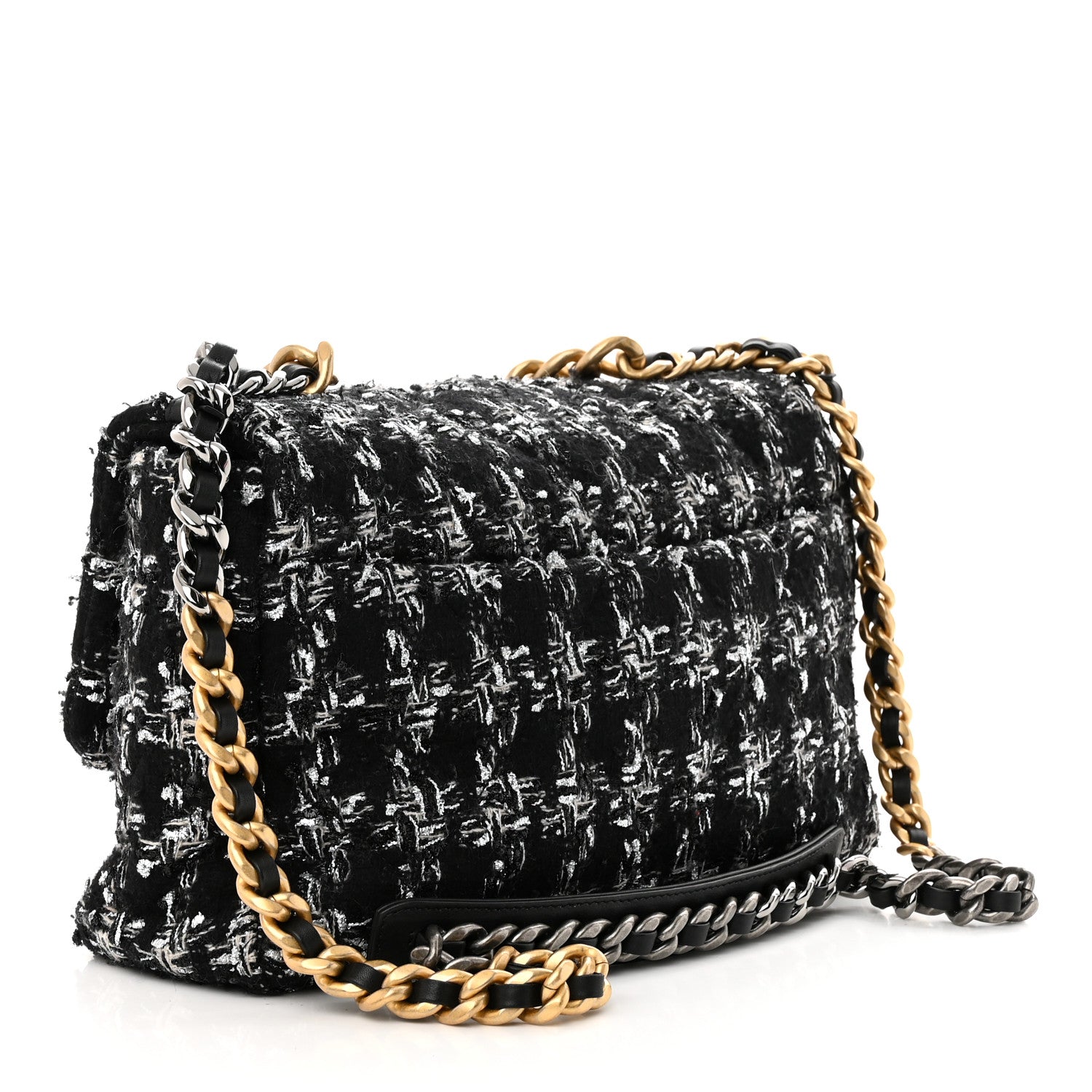 Chanel Tweed Quilted Large Chanel 19 Flap Black Silver Ecru 3 of 11