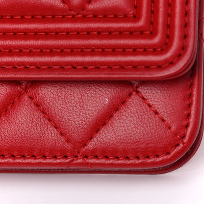 Chanel Lambskin Quilted Boy Wallet On Chain WOC Red 13 of 15