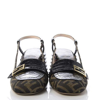 Fendi Jacquard Calfskin FF Tortoise Promenade Slingback Loafer Pumps 36.5 Tobacco 2 of 9