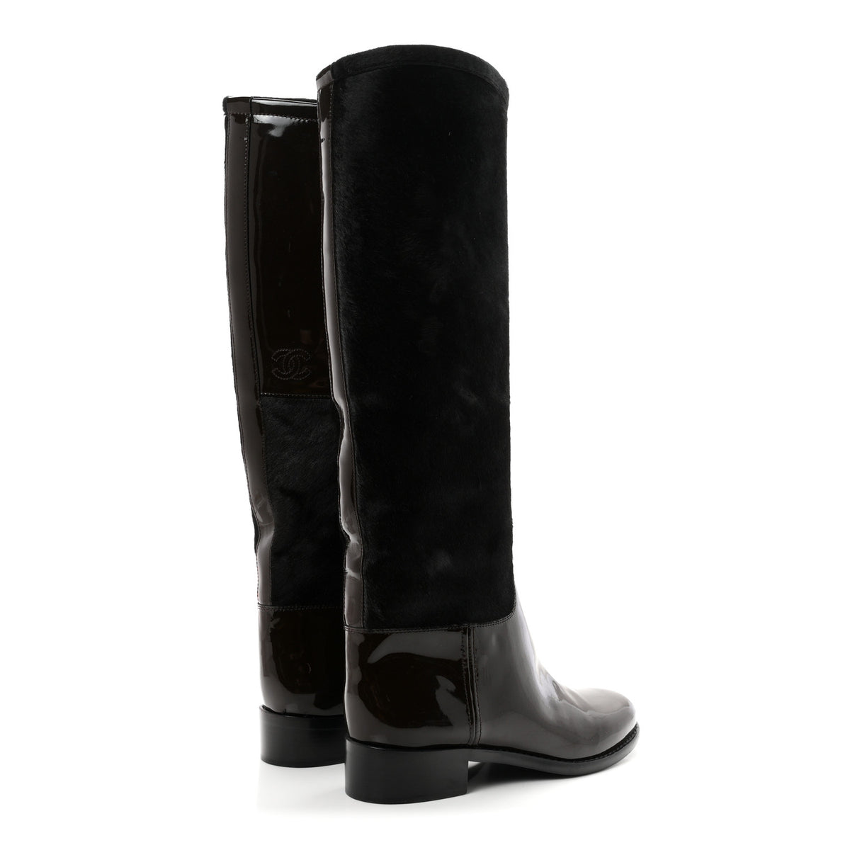 Chanel Patent Pony Hair High Boots 39 Brown 5 of 9