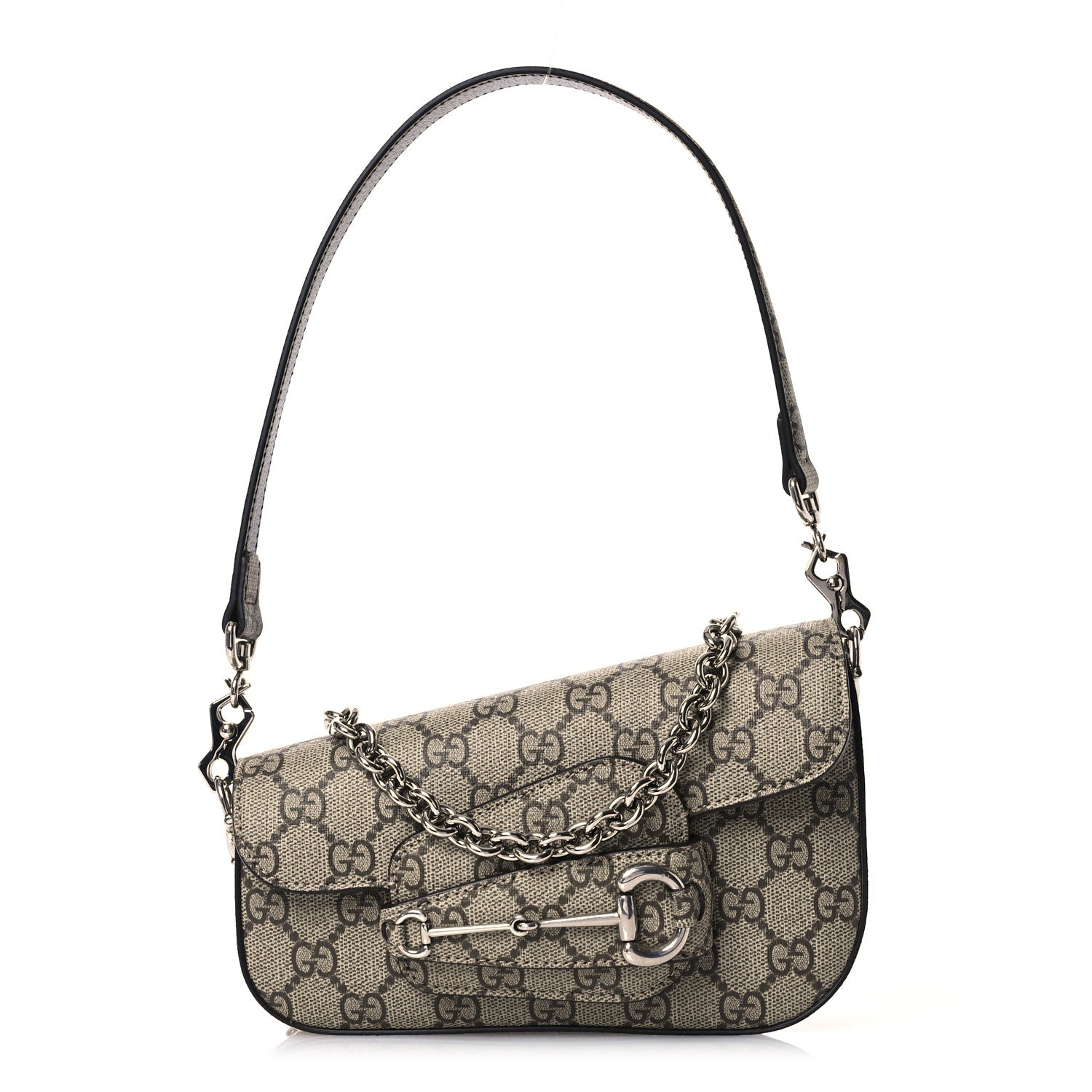 Gucci GG Supreme Monogram Mini Horsebit 1955 Asymmetric Shoulder Bag Beige Ebony 1 of 11