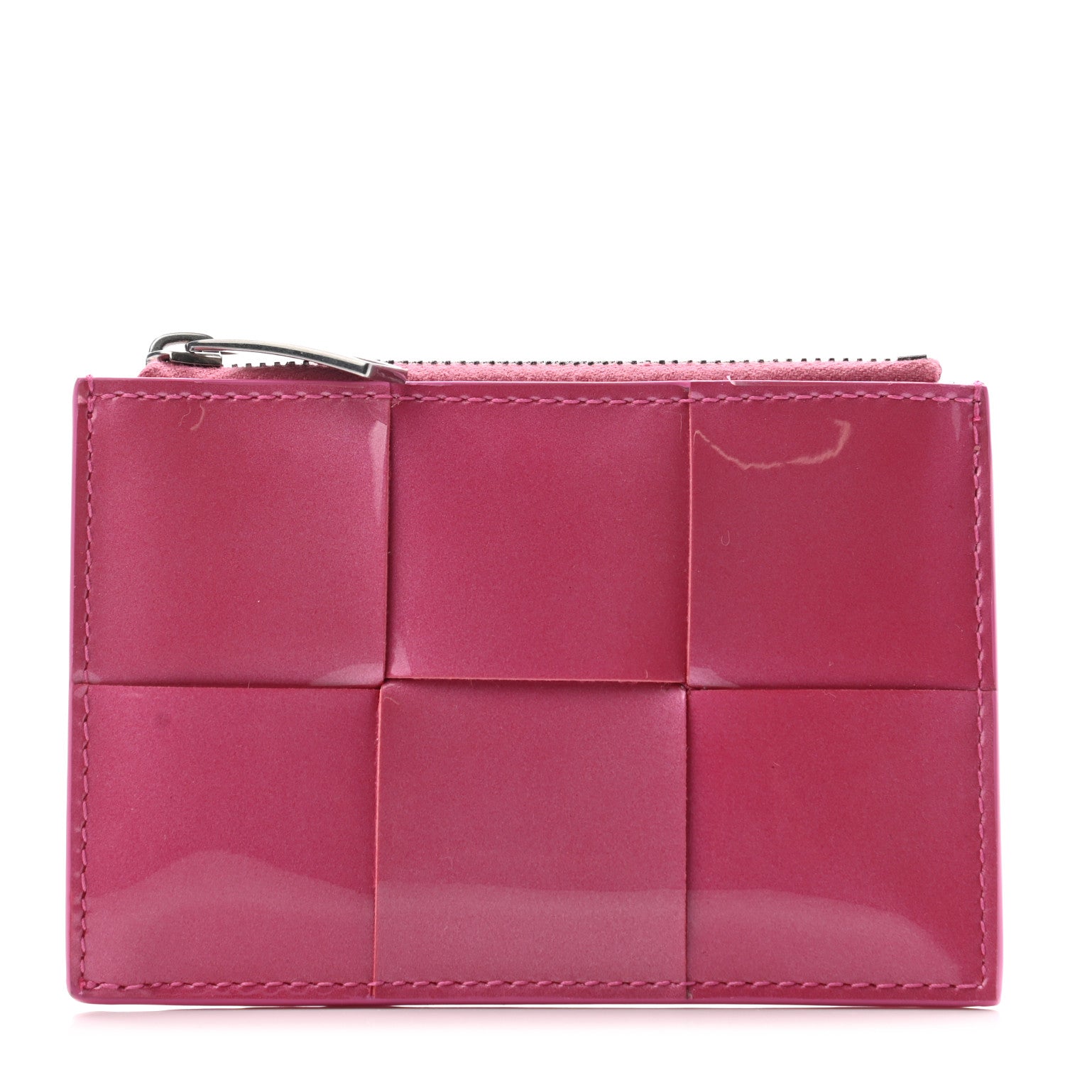 Bottega Veneta Metallic Patent Calfskin Intrecciato Zip Card Holder Pink 1 of 7