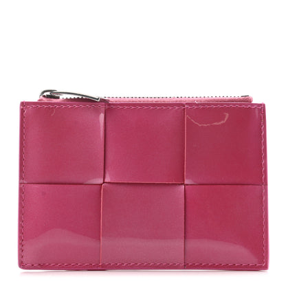 Bottega Veneta Metallic Patent Calfskin Intrecciato Zip Card Holder Pink 1 of 7