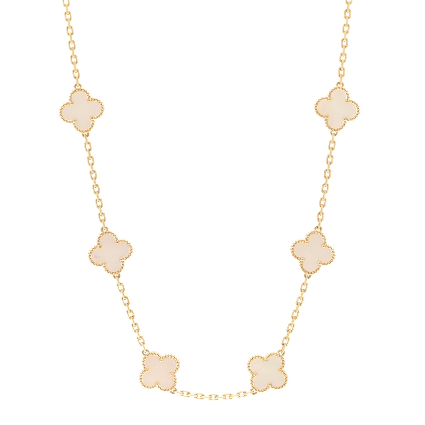 18K Yellow Gold Mother of Pearl 10 Motifs Vintage Alhambra Necklace