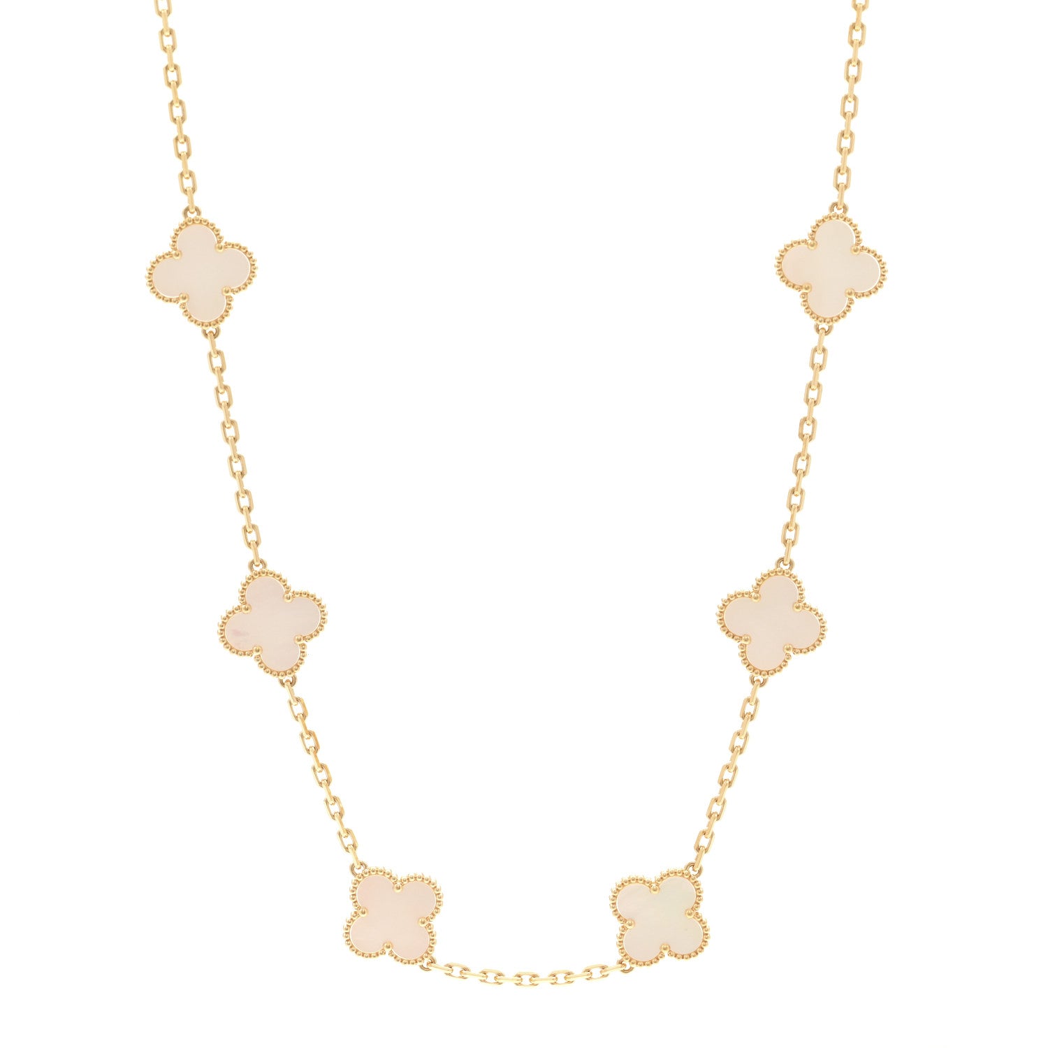 Van Cleef & Arpels 18K Yellow Gold Mother of Pearl 10 Motifs Vintage Alhambra Necklace 1 of 6