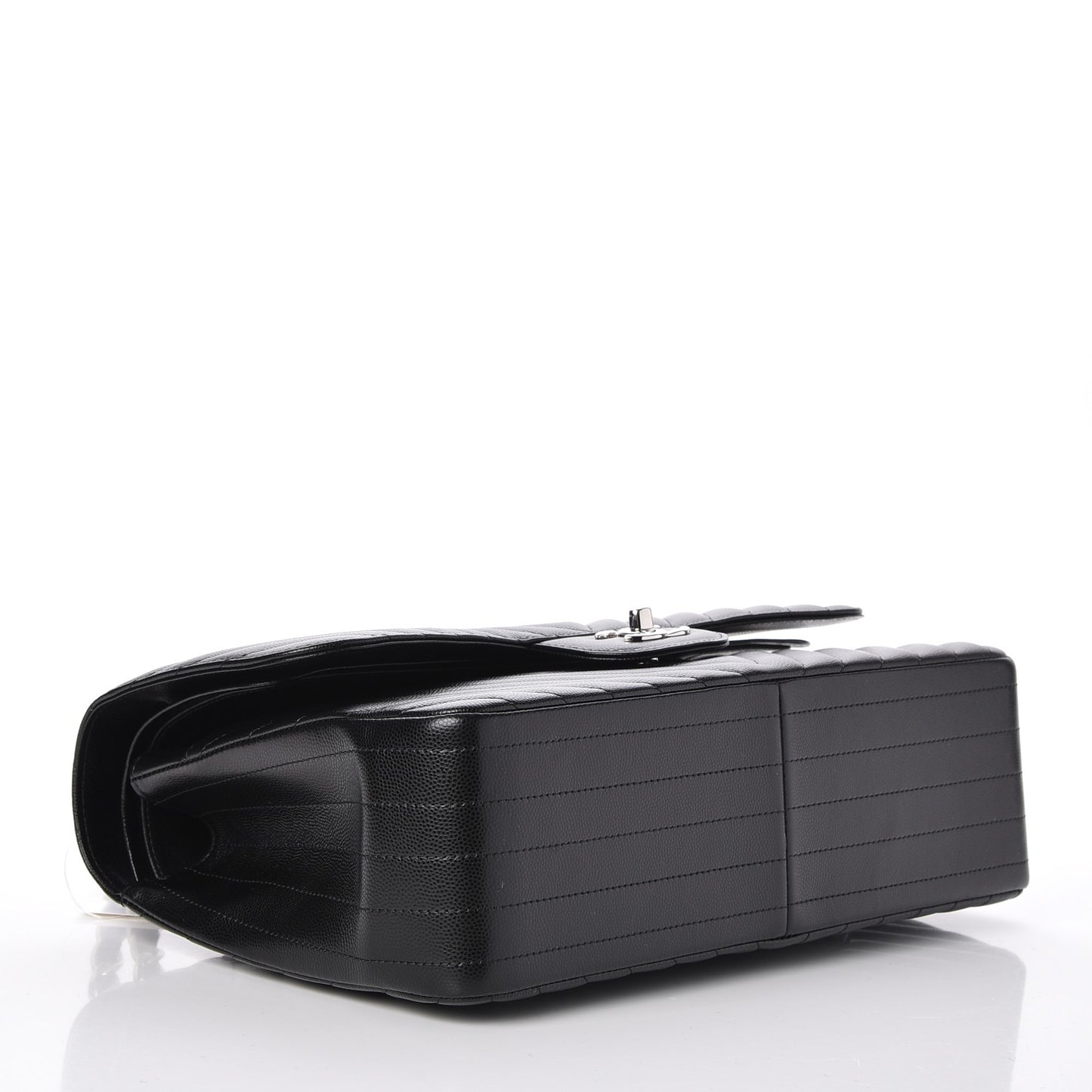 Metallic Caviar Chevron Quilted Jumbo Double Flap Black