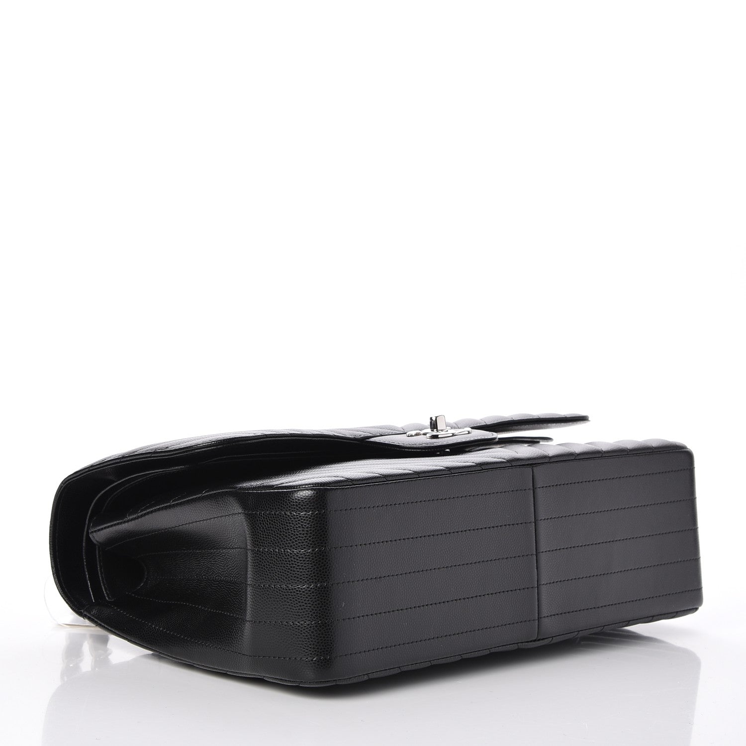 Chanel Metallic Caviar Chevron Quilted Jumbo Double Flap Black 4 of 8