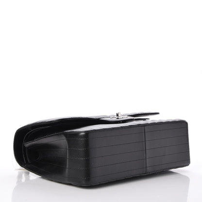 Chanel Metallic Caviar Chevron Quilted Jumbo Double Flap Black 4 of 8